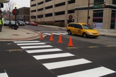 Cones block southbound Calhoun Street