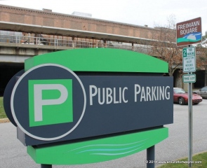 Signage at the Freimann Square parking lot