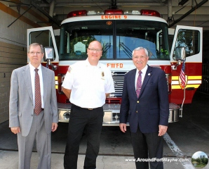 Rusty York, Chief Eric Lahey, and Mayor Tom Henry