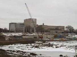 Harrison Square as seen from the Ewing Street and Jefferson Boulevard intersection