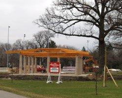 Roof beams in place on the new Japanese Pavilion in Swinney Park West