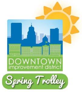 Spring Trolley Shopping during the KickStart Fort Wayne festival DID Spring Trolley logo