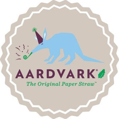Aardvark paper drinking straws now sold at all Party City locations Aardvark Paper Straws logo