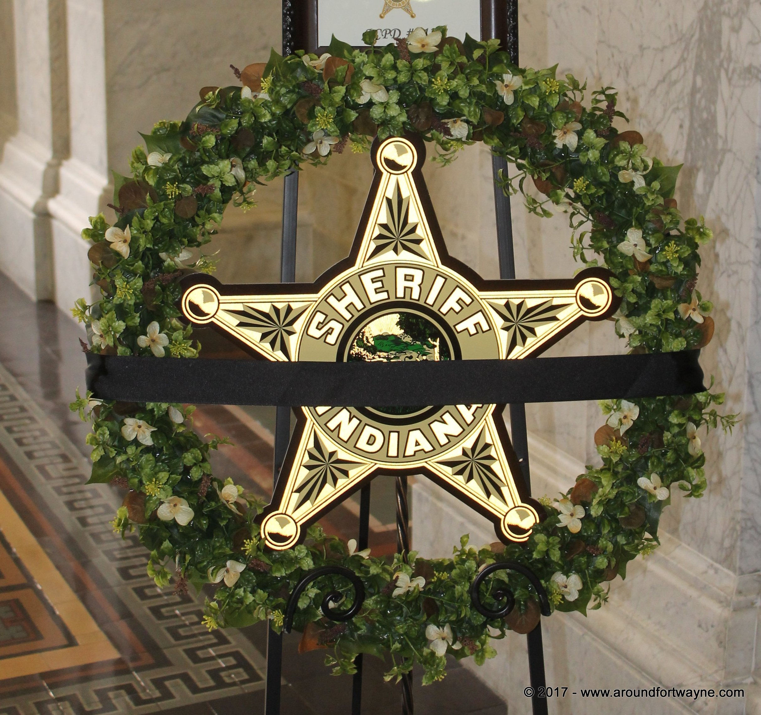 In honor Memorial wreath outside the Allen County Sheriff's office in honor of Sgt. Joseph Cox.