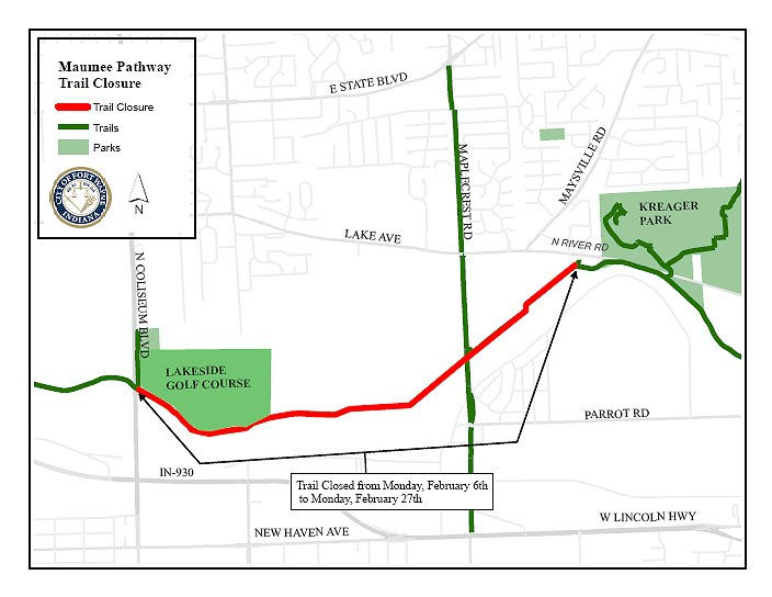 Maumee Pathway temporarily closed 20170202 Maumee Pathway Trail Closure map