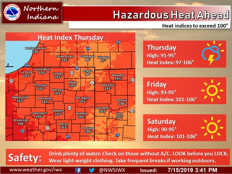 National Weather Service infographic image for July 15, 2019