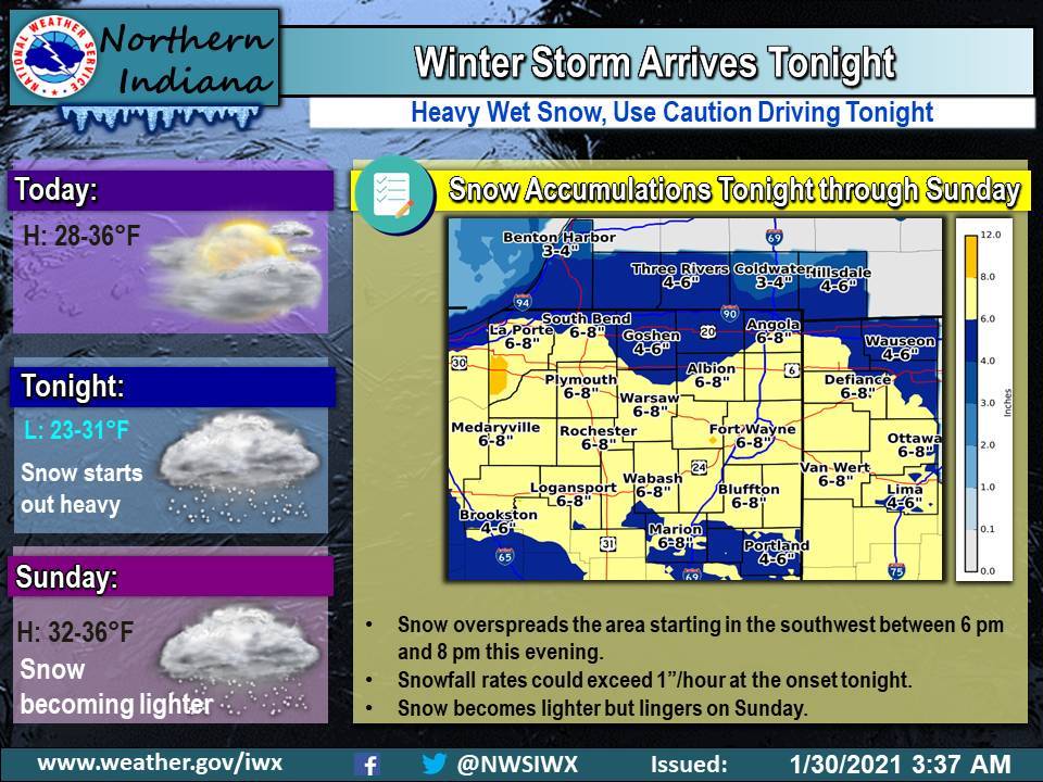 6 to 8+ inches of snow expected National Weather Service Fort Wayne, Indiana 2021 Winter Storm Orlena Winter Storm Warning