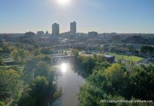 Downtown Fort Wayne on a foggy morning