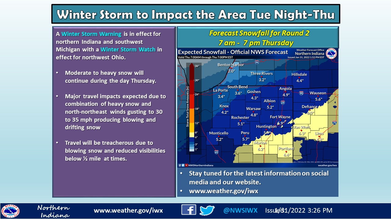 NWS: Potential winter storm snowfall totals, round 2 - AroundFortWayne