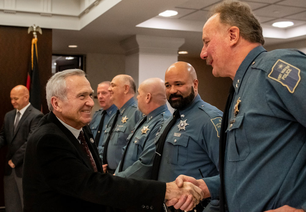 Fort Wayne Mayor Tom Henry and the FWPD Command Staff