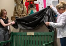 New Buddy Bench in honor of the late Mayor Tom Henry installed at Citizens Square Family and friends of the late Mayor Tom Henry and City of Fort Wayne employees today at the unveiling and dedication of a new Buddy Bench inside the lobby of Citizens Square in honor of Mayor Henry.