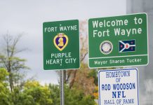 Purple Heart City signage installed